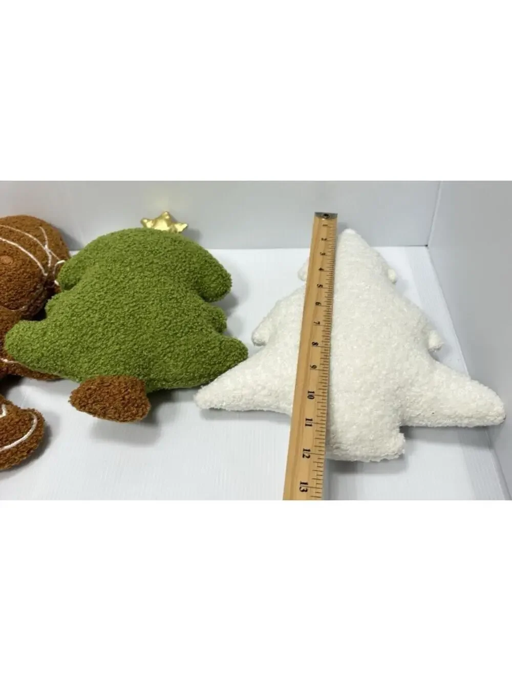 3pc Christmas Plush Throw Pillow Set Gingerbread Man Green White Trees Soft New